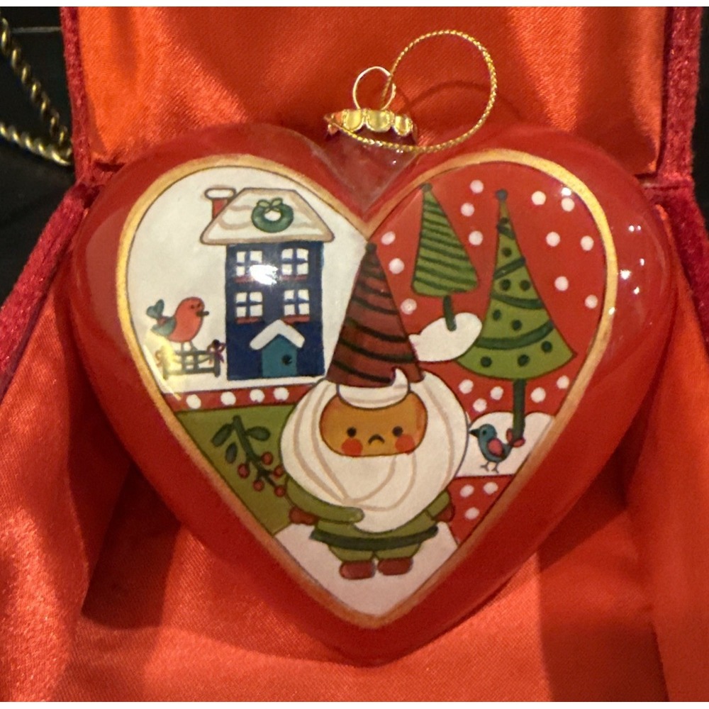 Pier 1 Heart Santa Gnome Inside Painting Christmas Holiday Tree Ornament 2013